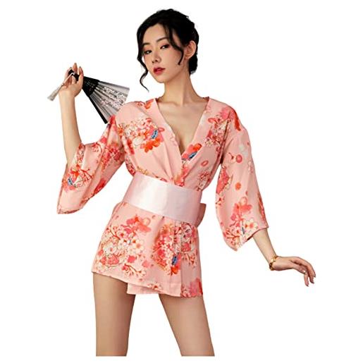 HNYBD kimono giapponese sexy abito tradizionale lingerie yukata donna costumi pigiama, rosa chiaro, etichettalia unica