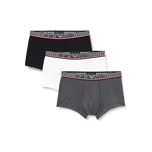Emporio Armani underwear 3-pack trunk soft touch eco fiber, boxer in confezione da 3, uomo, nero (black/anthracit/whit), l