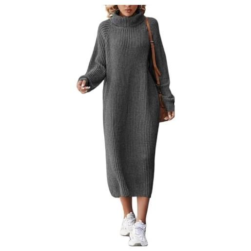 Abito a collo alto, da donna, a maniche lunghe, invernale, casual, con tasche, casual, per il tempo libero, a tunica, elegante, per l'inverno, calda gonna a maglia, Blu, S
