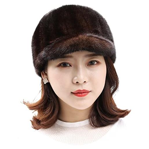 XUYUZUAU cappelli invernali da donna ragazze vera pelliccia di visone cappello con visiera moda nero