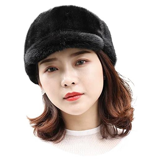 XUYUZUAU cappelli invernali da donna ragazze vera pelliccia di visone cappello con visiera moda nero
