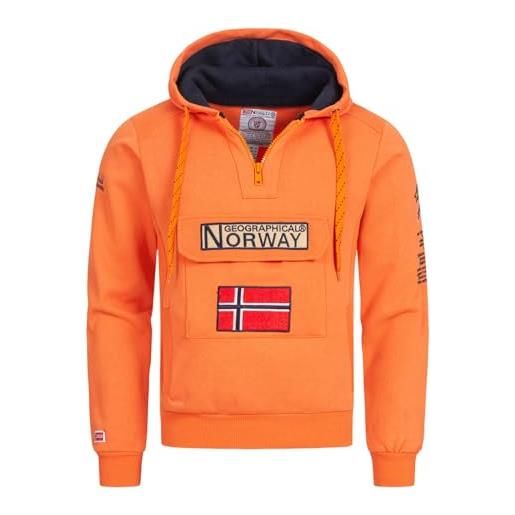 Geographical Norway felpa gym. Class uomo men tascone half zip anapurna cappuccio arancio (xl)