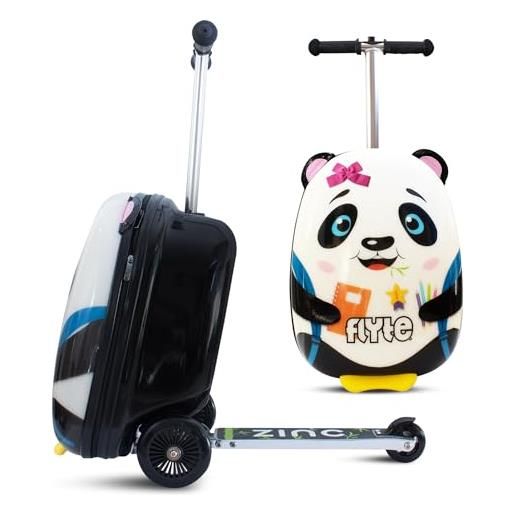 Flyte, valigia pieghevole monopattino per bambini, rigida, con ruote, 2 in 1, 18 pollici (45,7 cm), capacità 25 litri, penni il panda