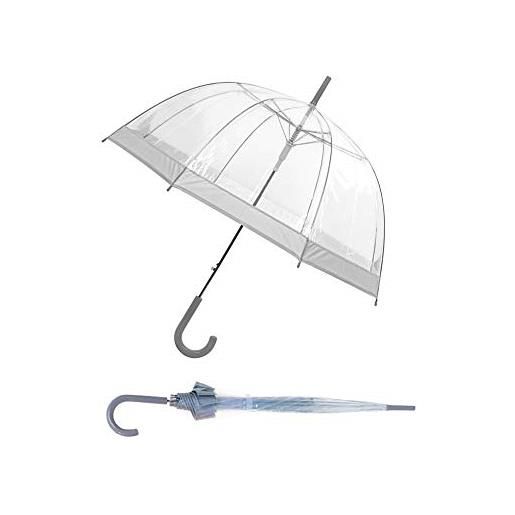 Susino parapluie droit ouverture automatique - transparent avec bordure argent ombrello pieghevole, 90 cm, argento (argenté)