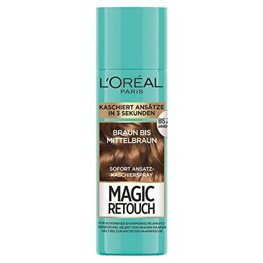 L'Oréal Paris spray per rasatura in confezione xl per transizioni graduali e naturali, laminato fino al prossimo lavaggio dei capelli, magic retouch, marrone a marrone medio, 150 ml