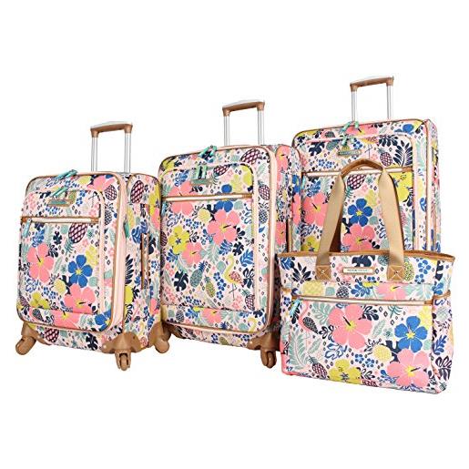 Lily Bloom set di 4 valigie da collezione con ruote girevoli, per donna, ananas trop