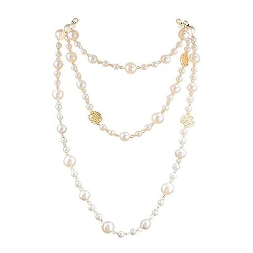 CZZSiug collana camellia designer imitazione di perle collana lunga multistrato di perle camellia elegante abbigliamento donna accessori