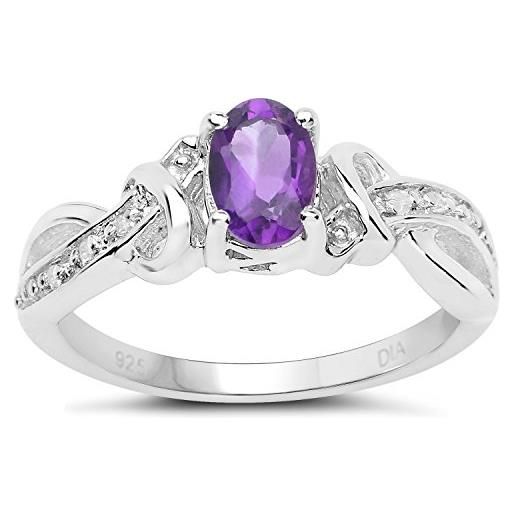 The Diamond & Wedding Ring Bargain Centr la collezione anelli ametista: anello compromesso di argento con ametista ovale e set di diamanti incrociate spalle taglia dell'anello 15