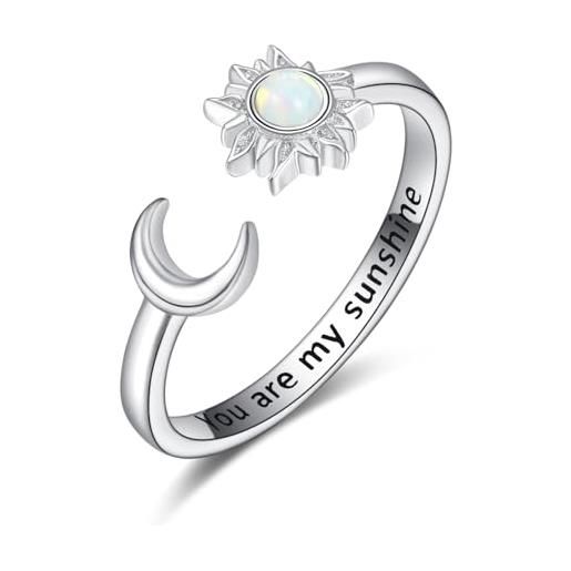 KINGWHYTE anello opale in argento sterling 925, con sole e luna, per donne, anelli regolabili con opale, regalo per donne e ragazze, opale