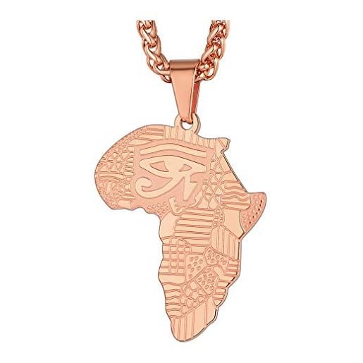 FaithHeart collana da uomo ciondolo a forma mappa di africa gatto farone gioielli amuleto protezione talismano gioielli egiziani in acciaio inox oro placcato con confezione regalo