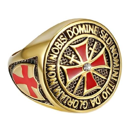 BOBIJOO JEWELRY - anello anello anello anello uomo cavaliere templare è tutto oro placcato oro croce rossa diamante tesoro - 29 (13 us), d'oro - acciaio inossidabile 316