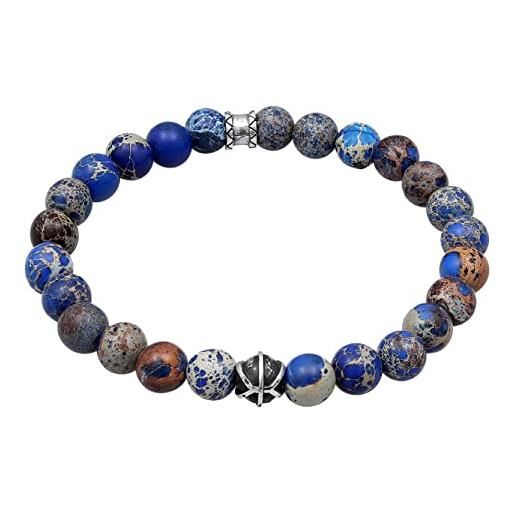 Kuzzoi buddha bracciale da uomo in perle di agata di colore blu, in argento sterling 925, chakra, yoga, bracciale energia, bracciale in pietra, lunghezza 19-23 cm, elastico