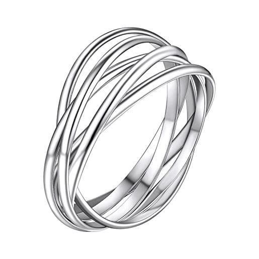 Supcare anello argento 925 donna, anello mignolo donna intrecciati a cinque, misura 19 anelli antistress donna, 1.5 mm larghezza anelli sottili