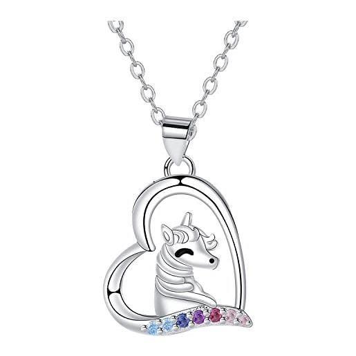 Yinsen collana unicorno bambina in argento 925 con scatola regalo regalo di compleanno per ragazze donna (cuore)