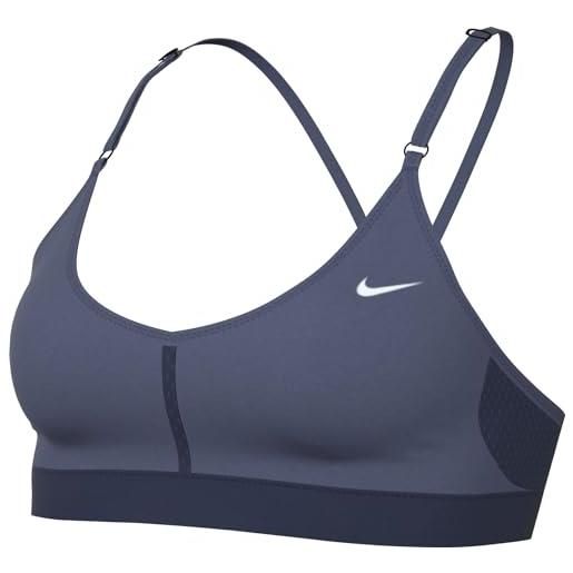 Nike df indy v-neck bra t-shirt, diffused blue/midnight navy/wh, l donna