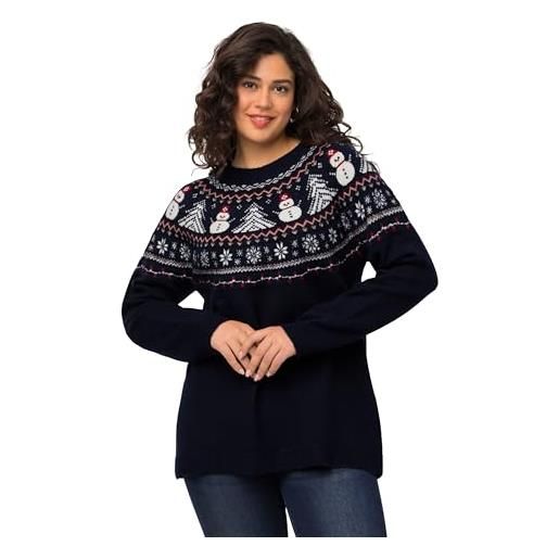 Ulla popken maglione con motivo natalizio norvegese, blu marino, 56-58 donna