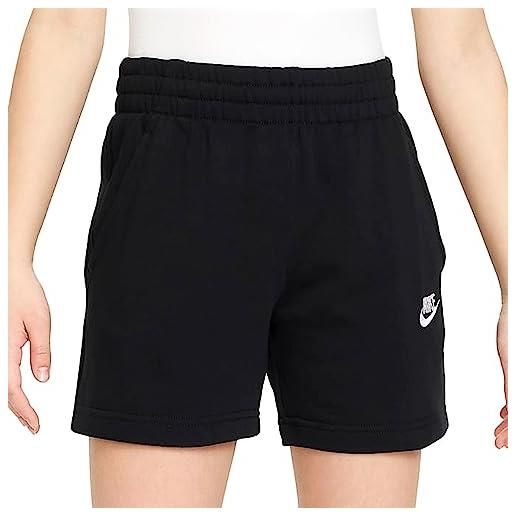 Nike fd2919-010 g nsw club ft 5in short lbr pantaloncini bambina black/black/white taglia xs