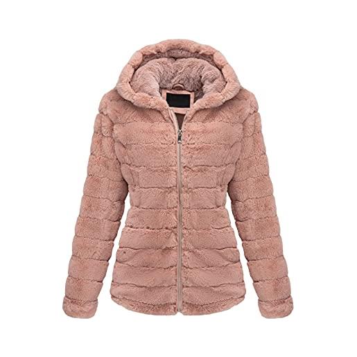 BELLIVERA cappotto in pile da donna in ecopelliccia autunno inverno con cappuccio corto teddy bear giacca 1801 rosa l