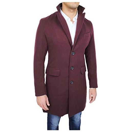 Evoga cappotto uomo sartoriale slim fit giaccone soprabito invernale casual elegante (l, bordeaux)