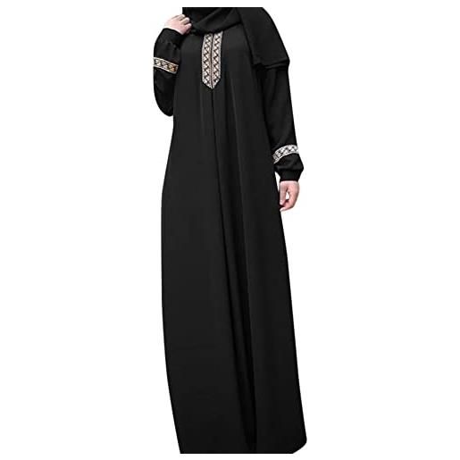 NIDONE maxi abito a maniche lunghe da donna, musulmano, abaya flowy casual kaftan dress, stile arabo, nero, xl