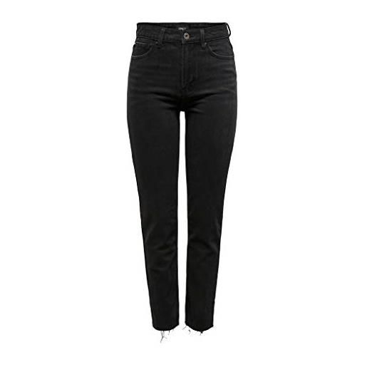 Only onlemily hw st raw ankle mae004 noos jeans straight, nero (black denim black denim), 34/l32 (taglia unica: 25) donna