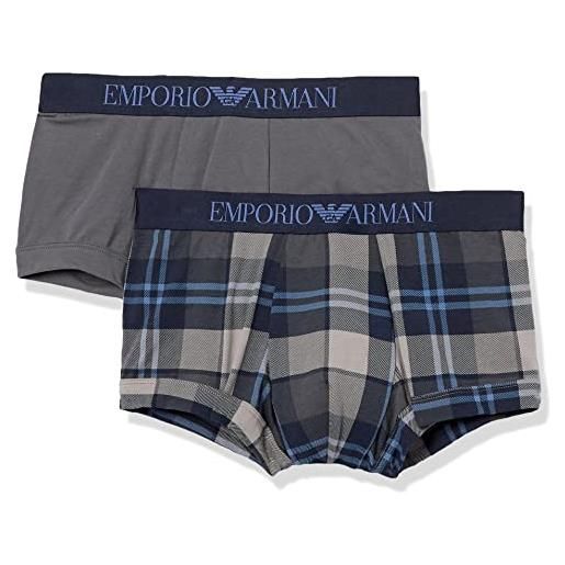 Emporio Armani underwear 2-pack-trunk classic pattern mix, boxer uomo, grigio/blu (ash check/anthracite), m