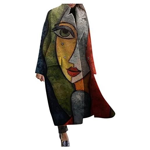 Generic cappotto lungo di lana con risvolto a maniche lunghe stampato moda donna q541, grigio, m