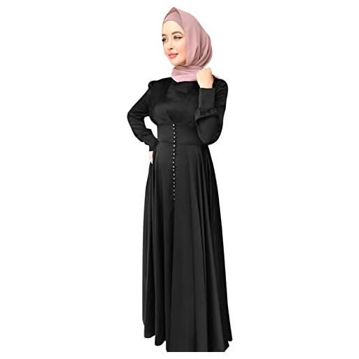YANFJHV donna casual solido abiti musulmani lanterna maniche abaya islamico arabo caftano abbigliamento antivento lungo abito donna blu, nero , xxl
