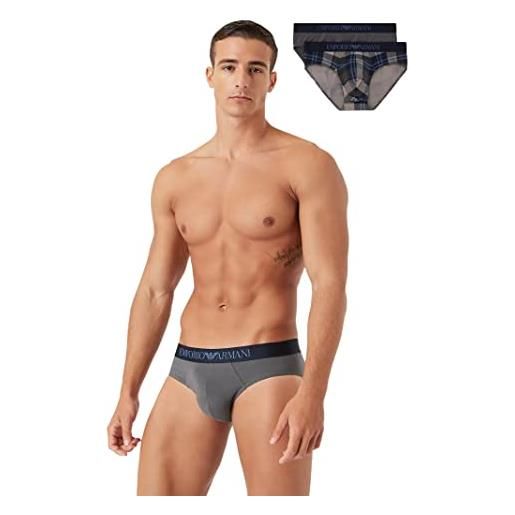 Emporio Armani underwear 2-pack brief classic pattern mix, pantaloncini uomo, grigio/blu (mar ver. Strip/marine), xl