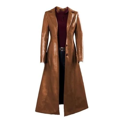 VIVICOLOR trench lungo elegante in pelle pu da donna, ecopelle