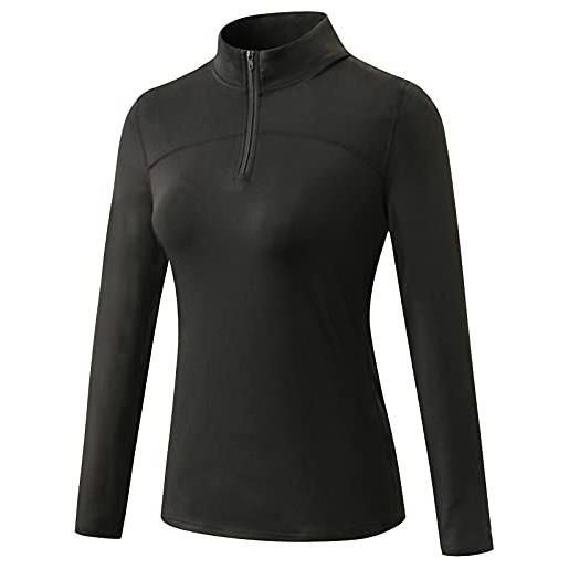 FEOYA maglia termica donna maglietta a manica lunga a collo alto felpa sportiva leggera autunno inverno per palestra allenamento jogging nero s