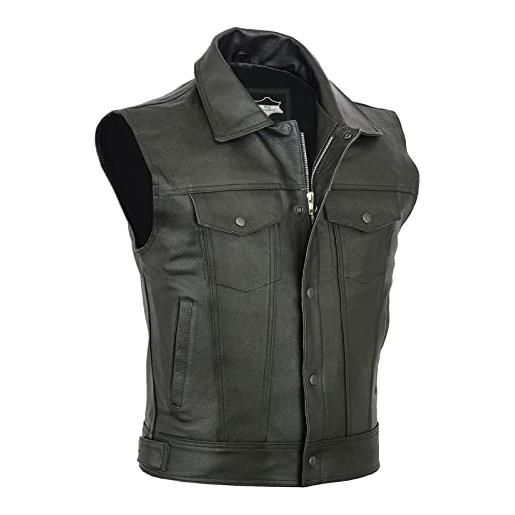 Gilet In Pelle Da Motociclista - Stile Rocker Club, Colori Nero I