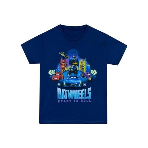 dc comics maglietta batwheels per ragazzi t-shirt con batman e robin a maniche corte | tshirt ragazzi | blu | 7-8 anni