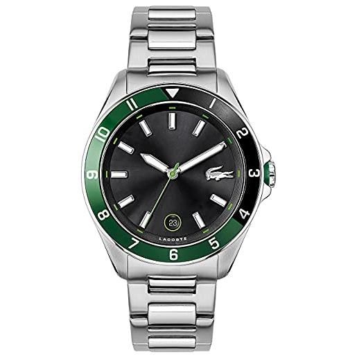 Lacoste orologio analogico al quarzo da uomo collezione tiebreaker con cinturino in silicone o acciaio inossidabile, nero/verde (black/green)