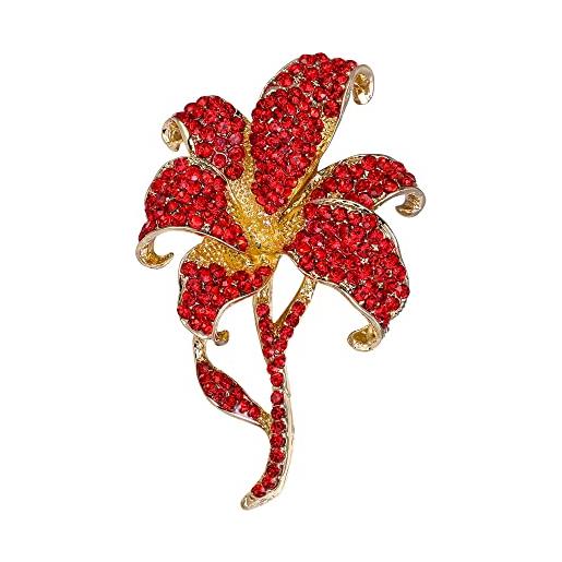 EVER FAITH spilla con strass cristalli orchidea, spilla vintage ispirato fiore goccia per donna rosso oro-fondo