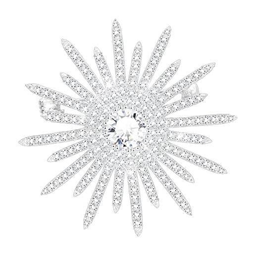 KristLand elegante spilla con fiocco di neve e fiore spilla per festa di nozze di natale spilla placcata in platino con zirconi e cristallo austriaco