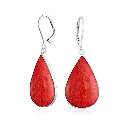 Bling Jewelry grande creato arancione rosso corallo pera a forma di goccia dangle orecchini a leva per le donne adolescenti. 925 sterling silver