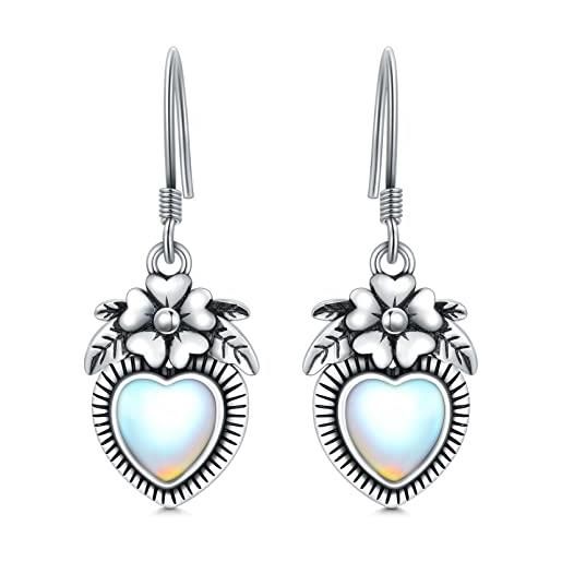 VENACOLY orecchini pendenti a forma di cuore in argento sterling con fiore e pietra di luna, regalo di compleanno per donne, metallo