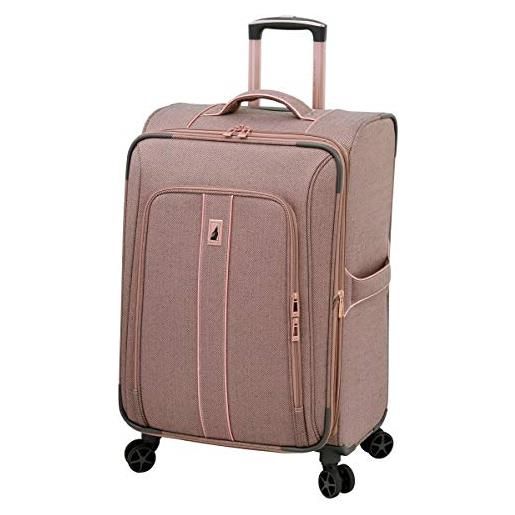 London fog newcastle softside trolley espandibile spinner, rosa carbone spina di pesce, checked-medium 24-inch, newcastle softside trolley espandibile spinner
