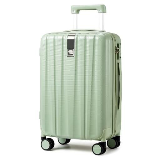 Hanke valigia da cabina leggera rigida in pc, colore: verde bambù. , 16 inch carry on, classico