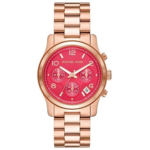 Michael Kors orologio per donna runway movimento al quarzo/crono cassa 38 mm con cinturino in acciaio mk7352, tono oro rosa e rosso