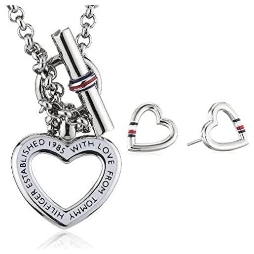 Tommy Hilfiger collana e orecchini in acciaio inossidabile da donna decorato con cuore