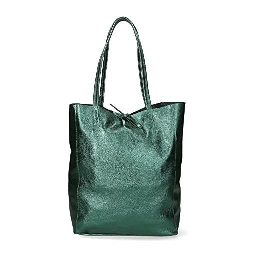Chicca Borse borsa a mano shopper da donna in pelle made in italy - 40x36x11 cm - colore ferro