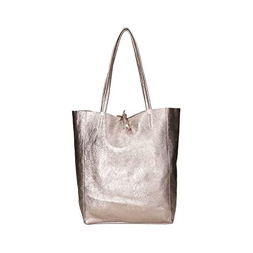 Chicca Borse borsa a mano shopper da donna in pelle made in italy - 40x36x11 cm - colore rosa