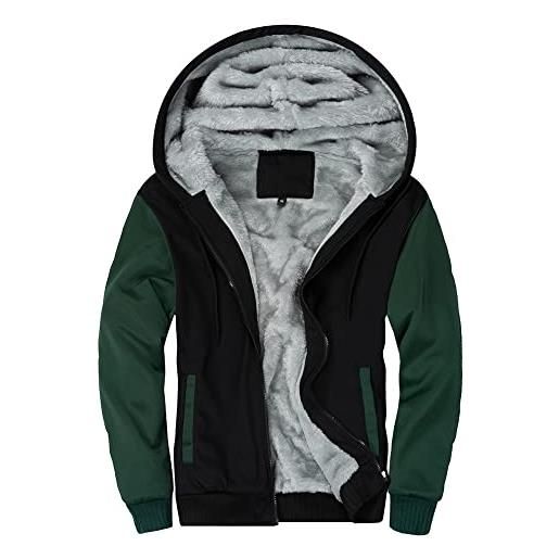 AOTORR felpa con cappuccio da uomo full zip giacca in pile cappotto invernale caldo oversize zip up top con tasche, nero verde, xl