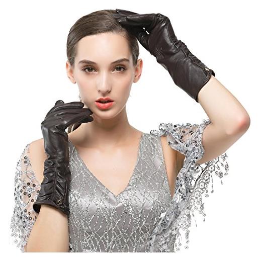 Nappaglo donne italiane di pelle guanti di pelle inverno caldo semplice lungo vello fodera guanti (touchscreen o non touchscreen)