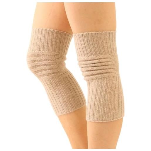 Prettystern maglia ispessita 100% cachemire elastica riscaldante scaldaginocchia manicotti cashmere ginocchio ginocchiere per uomo e donna beige