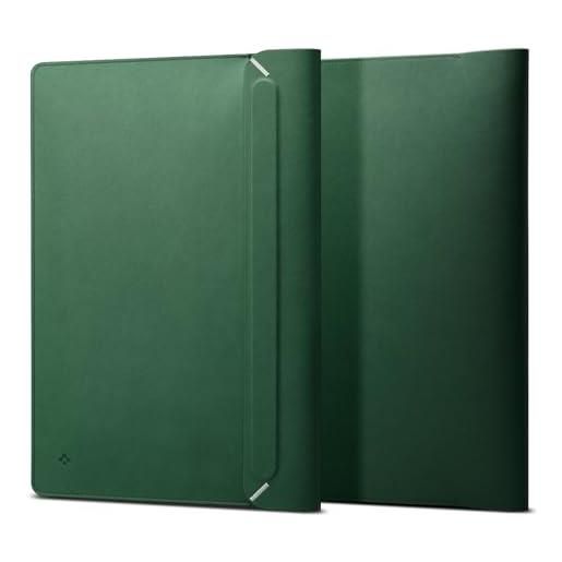 Spigen valentinus custodia per laptop 13 14 pollici, compatibile con mac. Book pro, patta magnetica incorporata, sleeve per laptop in pelle - verde