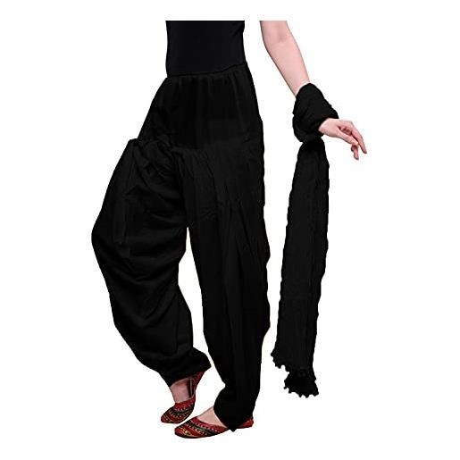 CRAFTSTRIBE cotone patiala salwar con duptta punjabi patiyala pantaloni formato libero india pantaloni per le donne, nero. , taglia unica