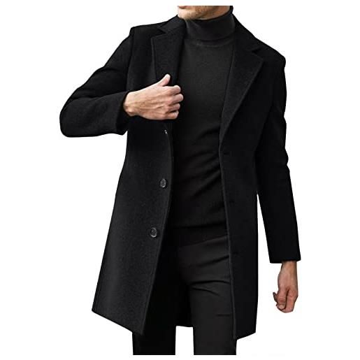 KJDWJKJRF cappotto invernale da uomo, in lana, invernale, corto, lunghezza media, con colletto alto e risvolto, giacca invernale per lavoro, tempo libero, nero , xl